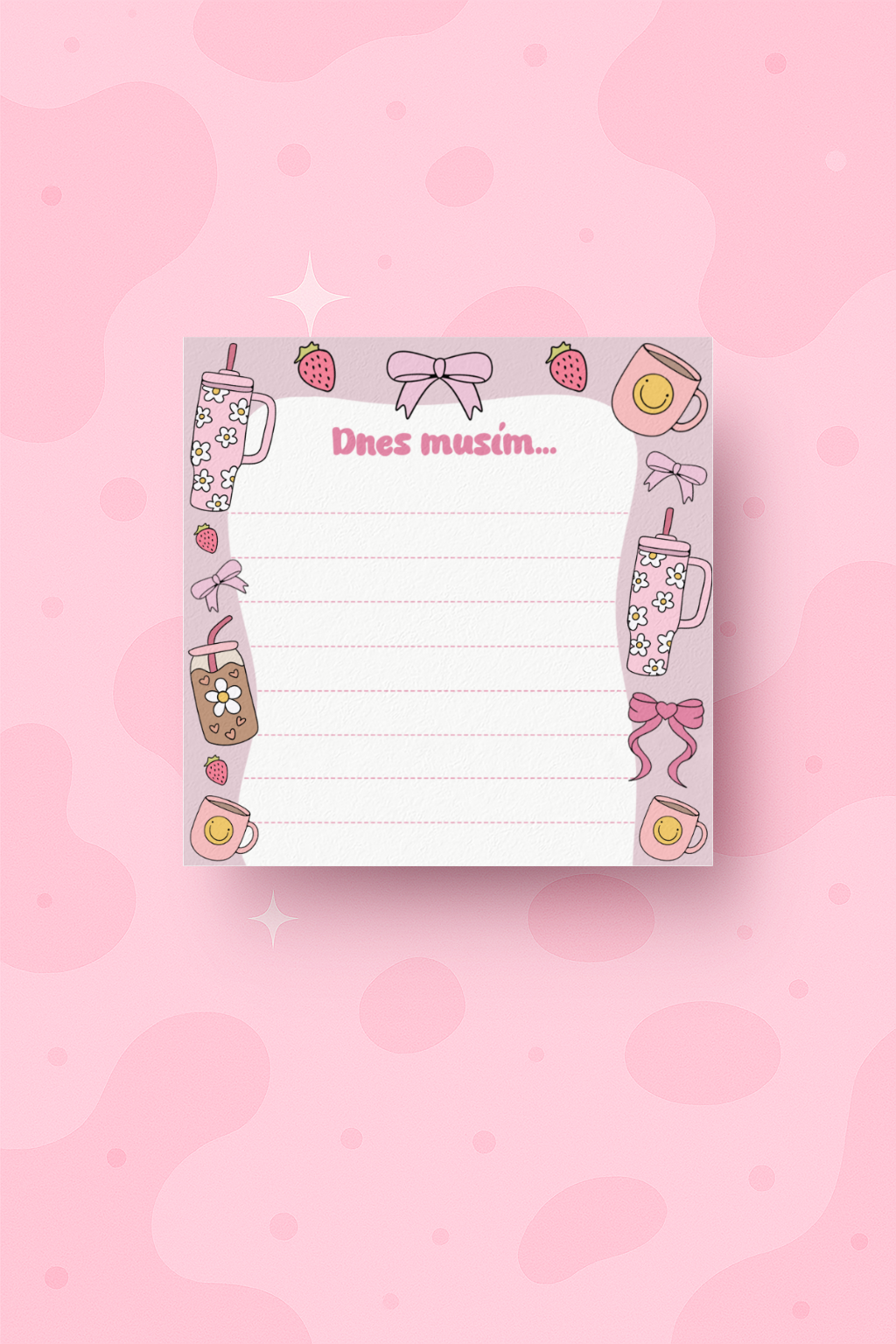 🎀 Mini bloček s motivem hrníčků, termosek a mašlí