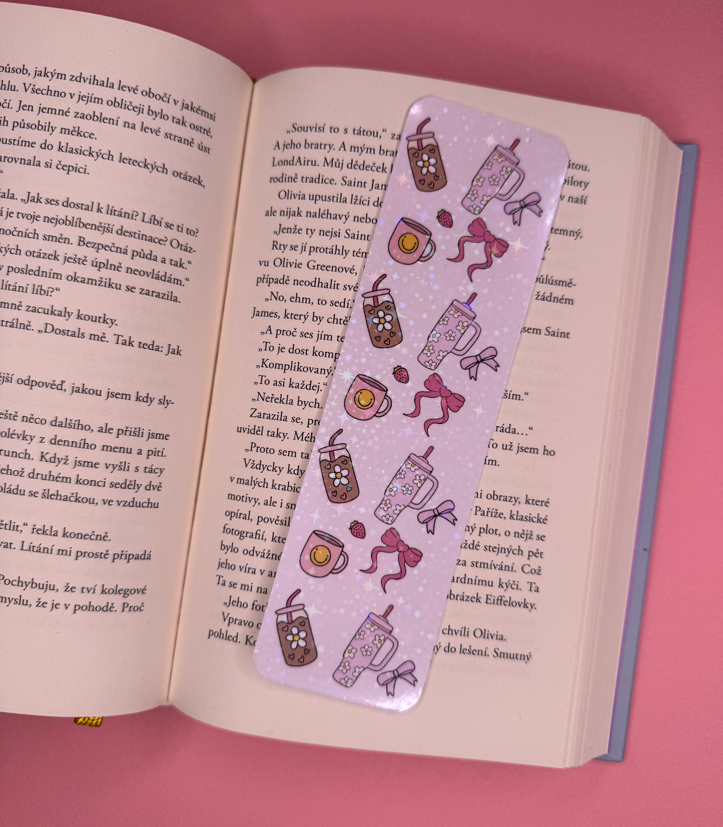 🎀 Papírová záložka s motivem hrníčků, termosek a mašlí