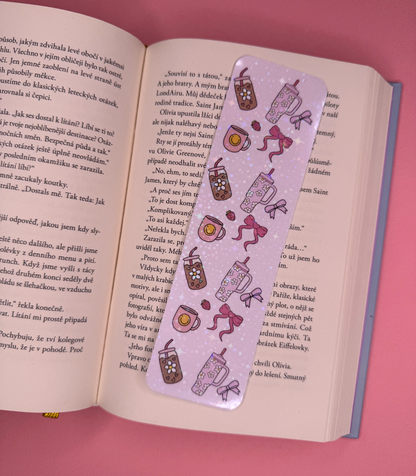 🎀 Papírová záložka s motivem hrníčků, termosek a mašlí