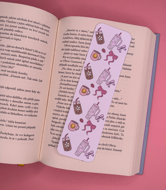🎀 Papírová záložka s motivem hrníčků, termosek a mašlí