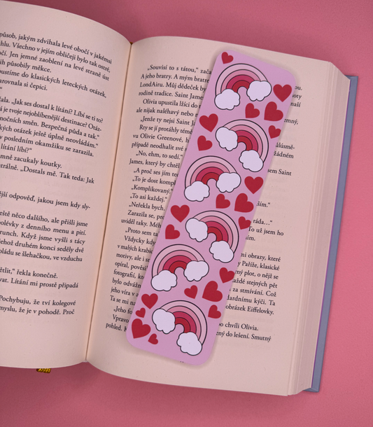 🌈 Papírová záložka s duhou a srdíčky